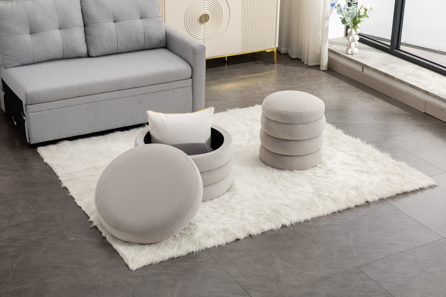 Elegant Ivory Storage Ottoman