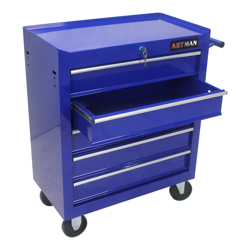 Blue Rolling Tool Cart with 5 Drawers