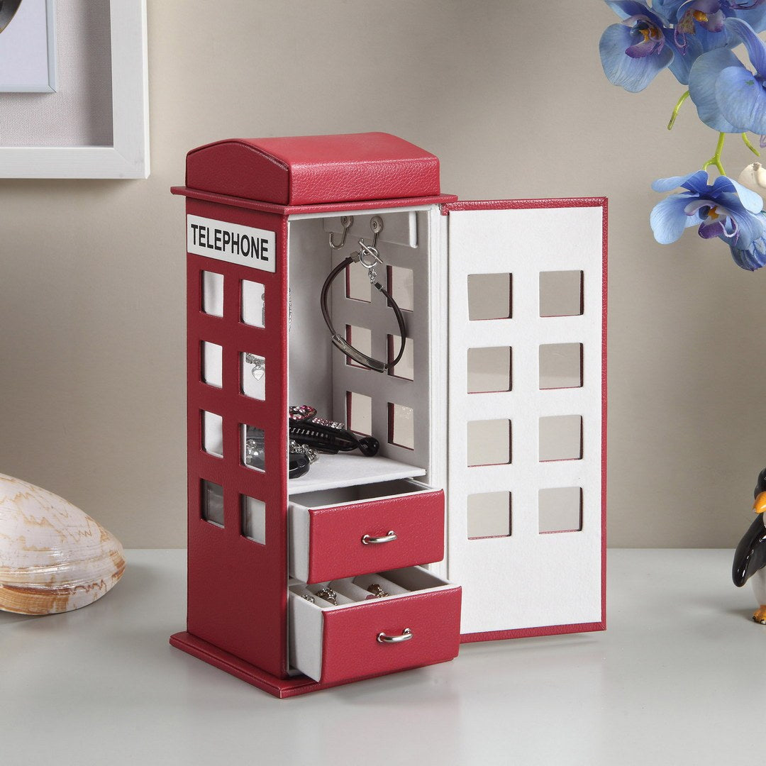 Charming Burgundy Leather Telephone Jewelry Box