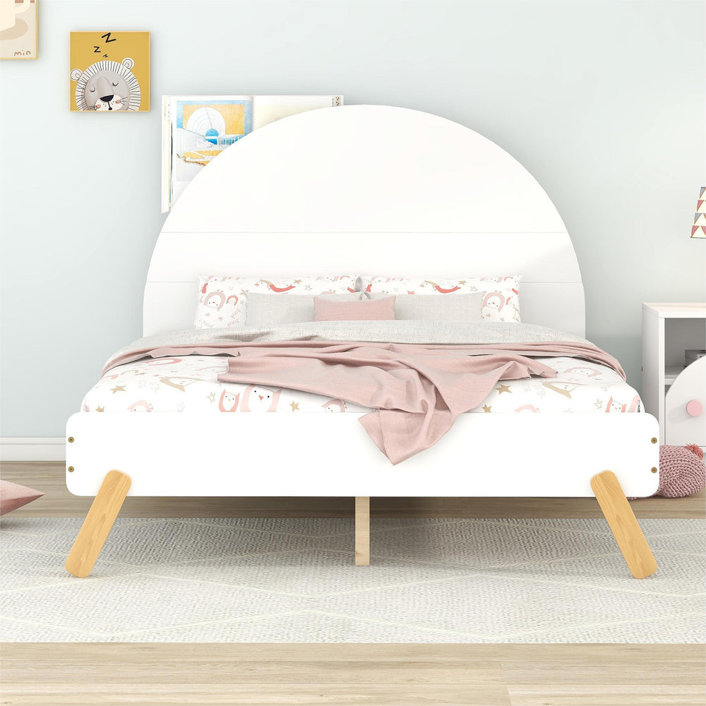 Charming Curved Platform Bed with Headboard Shelf