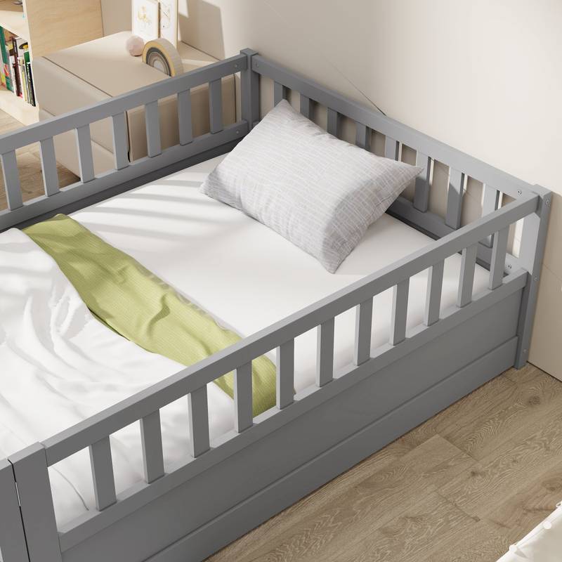 Cozy Montessori Twin Floor Bed with Safety Barrier