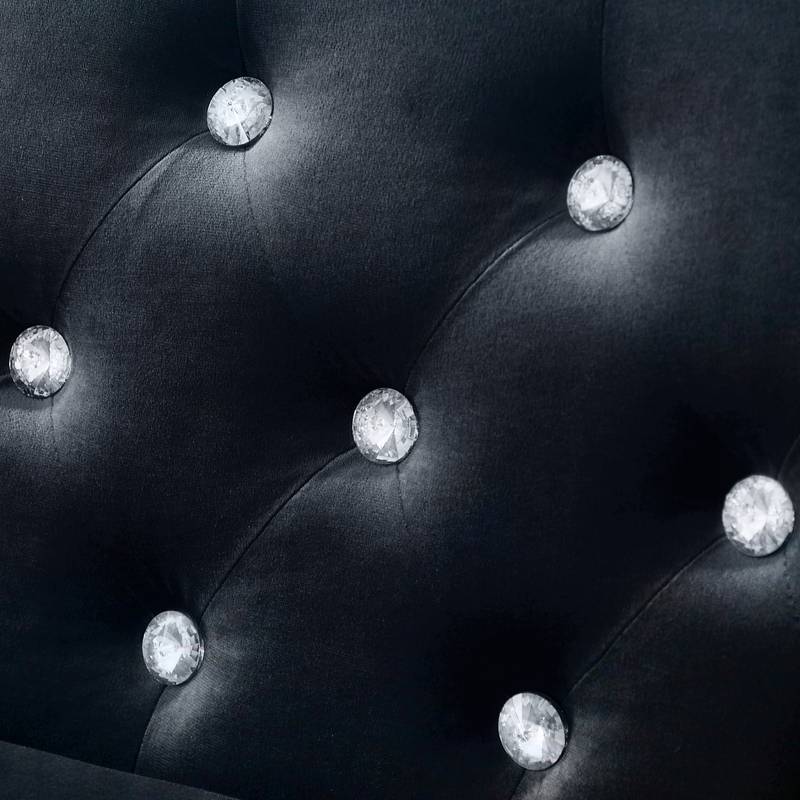 Luxurious Black Velvet Jewel Button Sofa with Pillows
