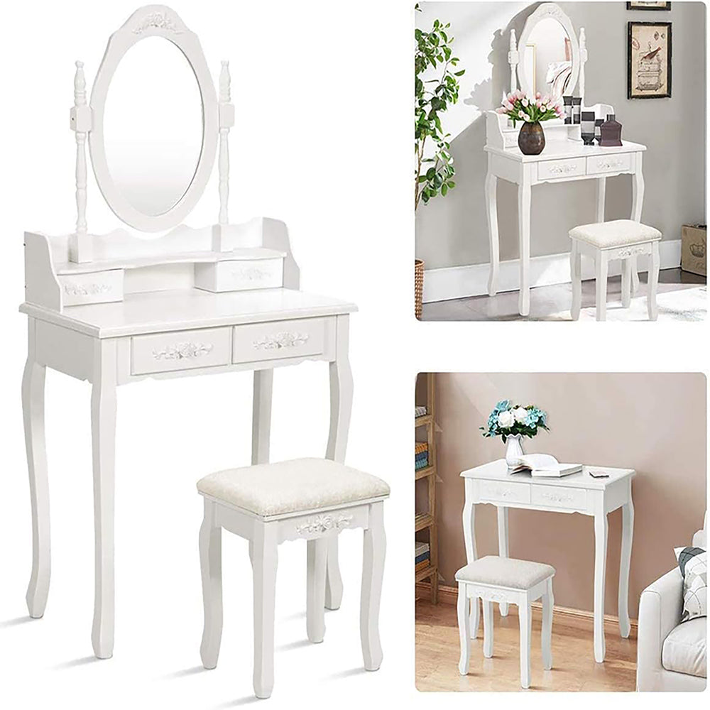 Chic Vanity Set with Cushioned Stool and Oval Mirror