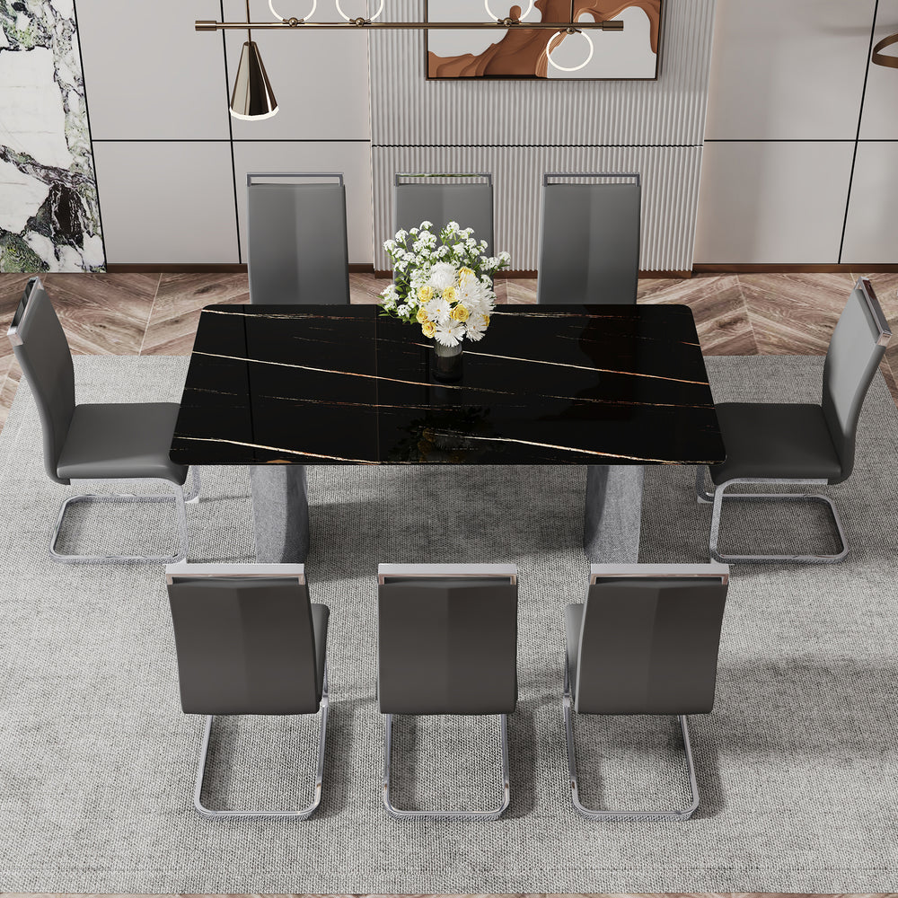 Sleek Black Marble Dining Table