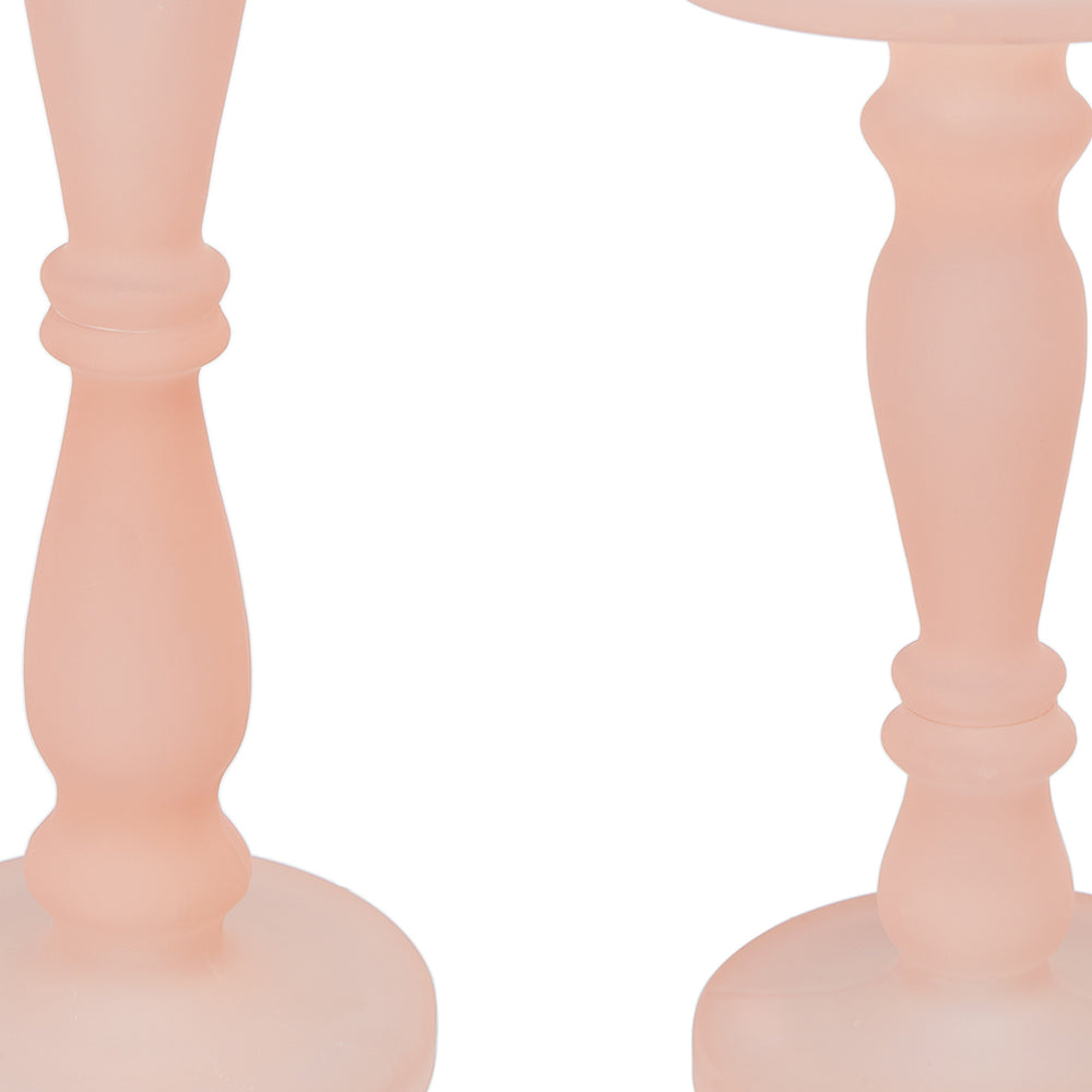 Rose Pink Pedestal Candle Holders - Set of Two