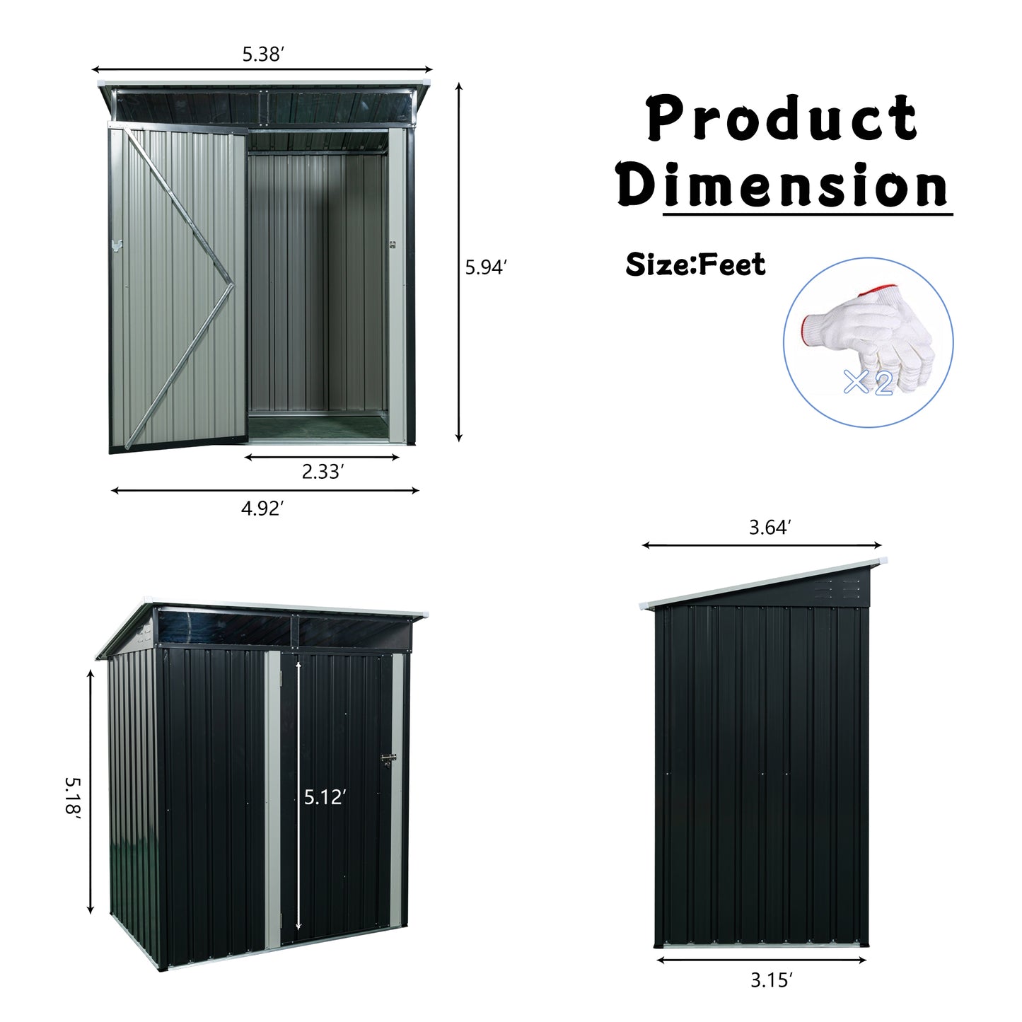 Chic Black Outdoor Storage Shed with Clear Panels