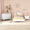 Chic Twin Bedroom Set with Nightstand and Storage Dresser in White and Pink