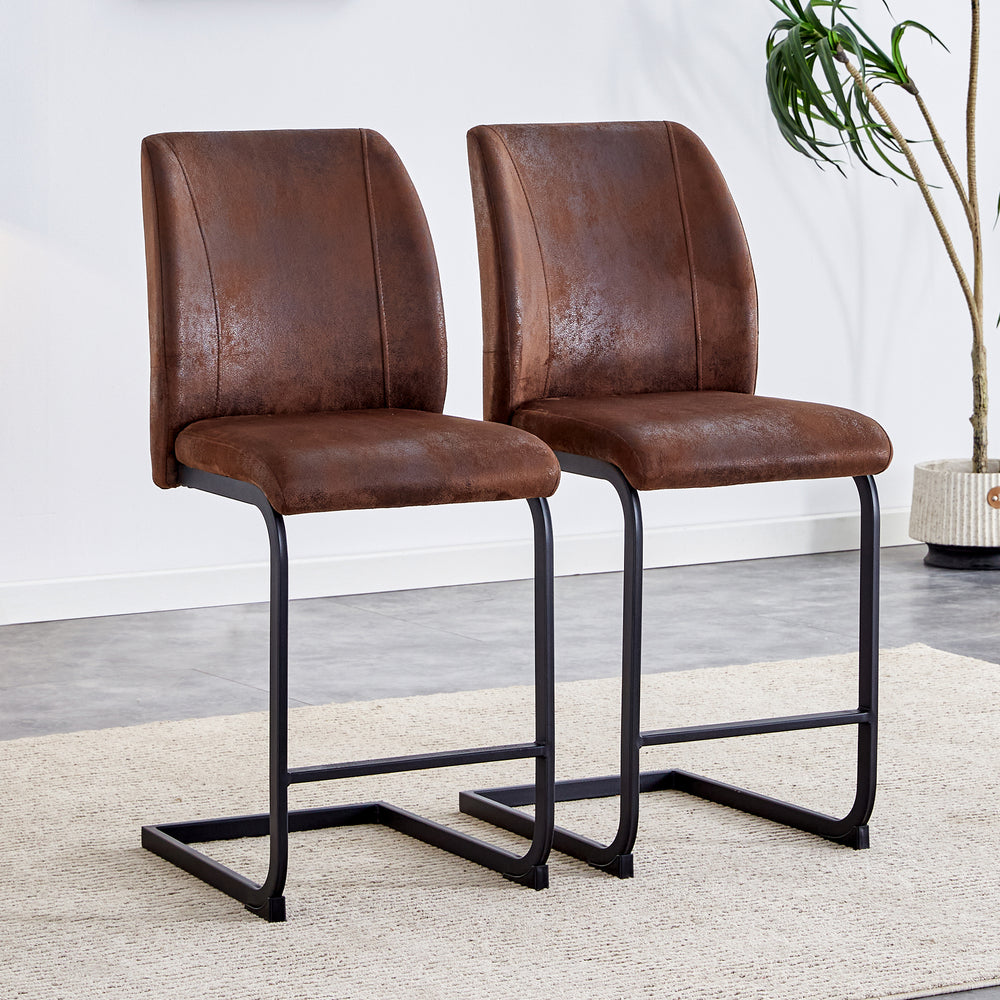 Chic Duo: Suede Cushioned Brown Chairs with Stylish Metal Legs