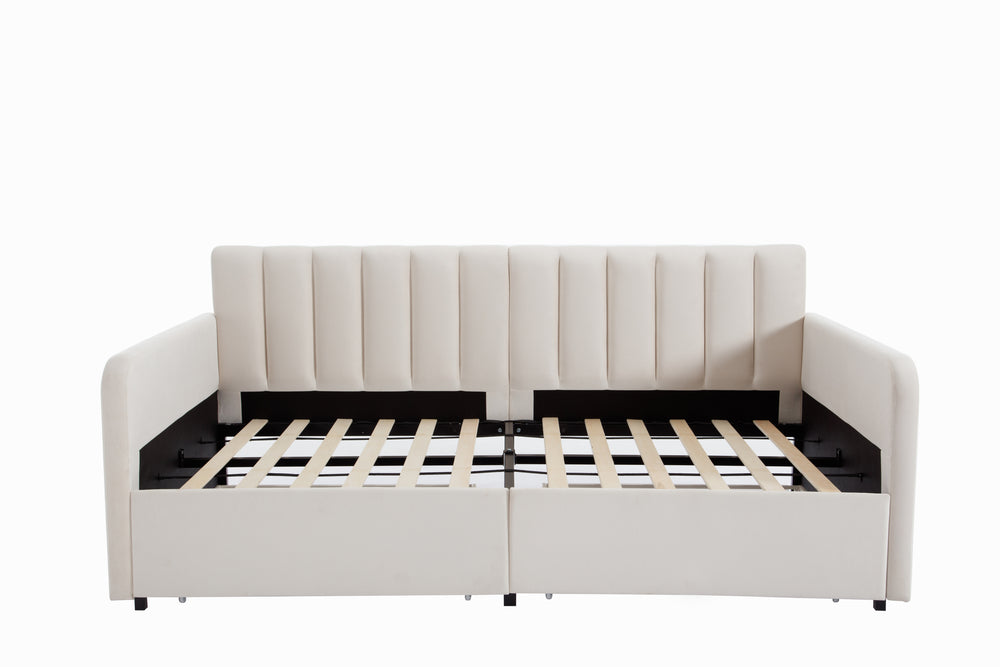 Ivory Velvet Flora Daybed with Storage Drawers