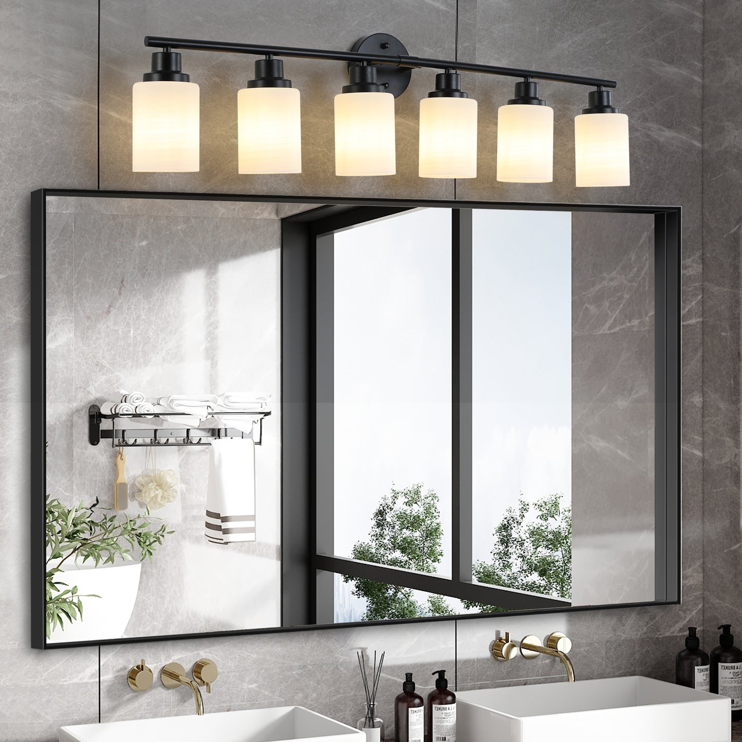 Chic Black Frame Vanity Light with Frosted Glass