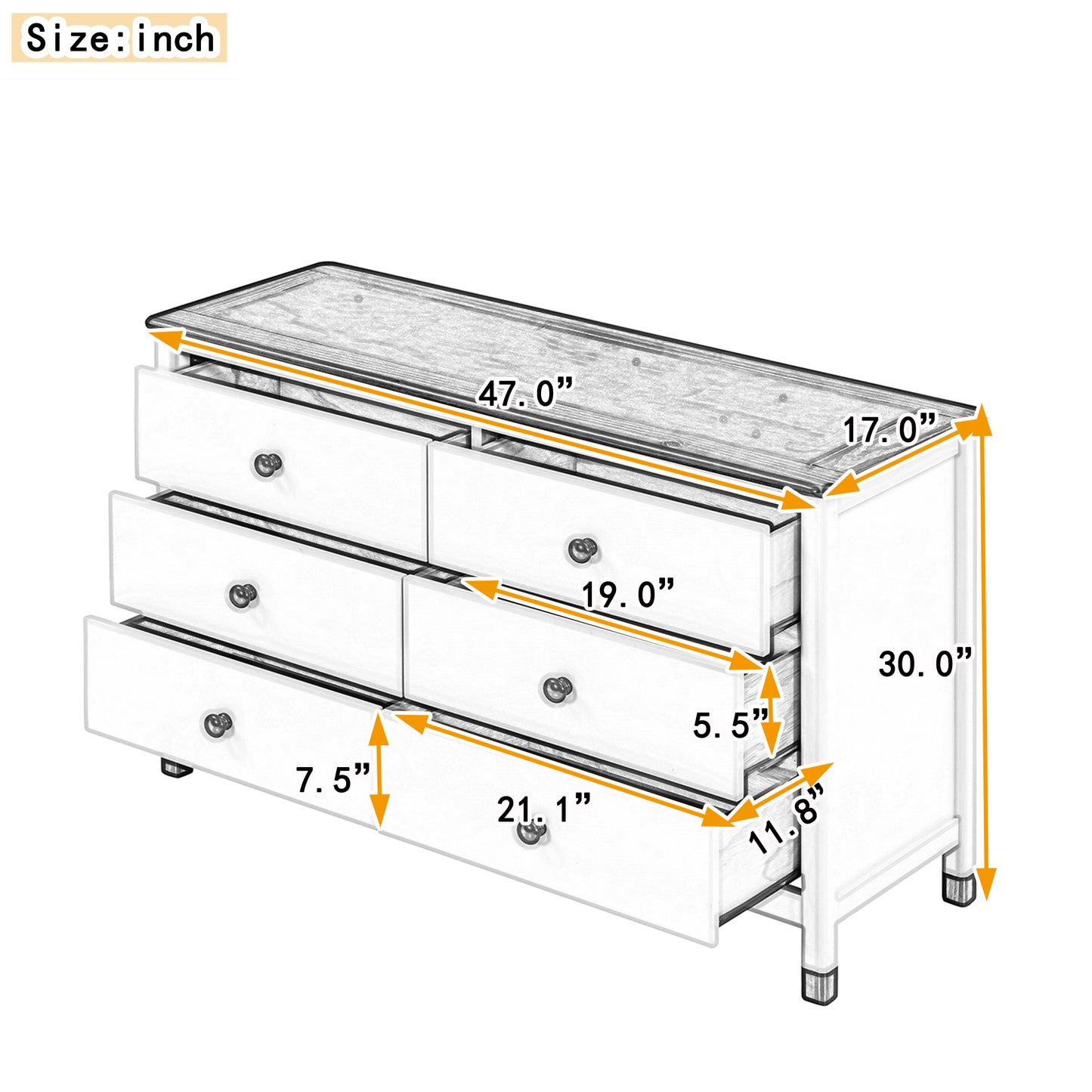 Charming Kids' Wooden Dresser with Six Drawers - White & Gray Storage Delight