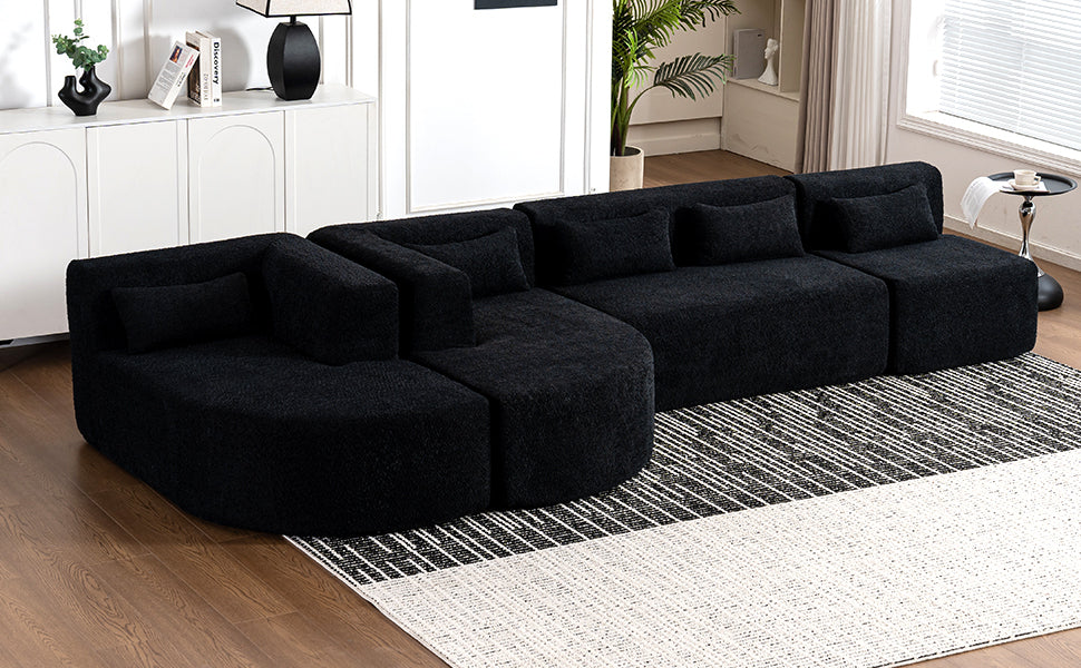 Chic Black Modular Sofa with Loungers and Plush Pillows