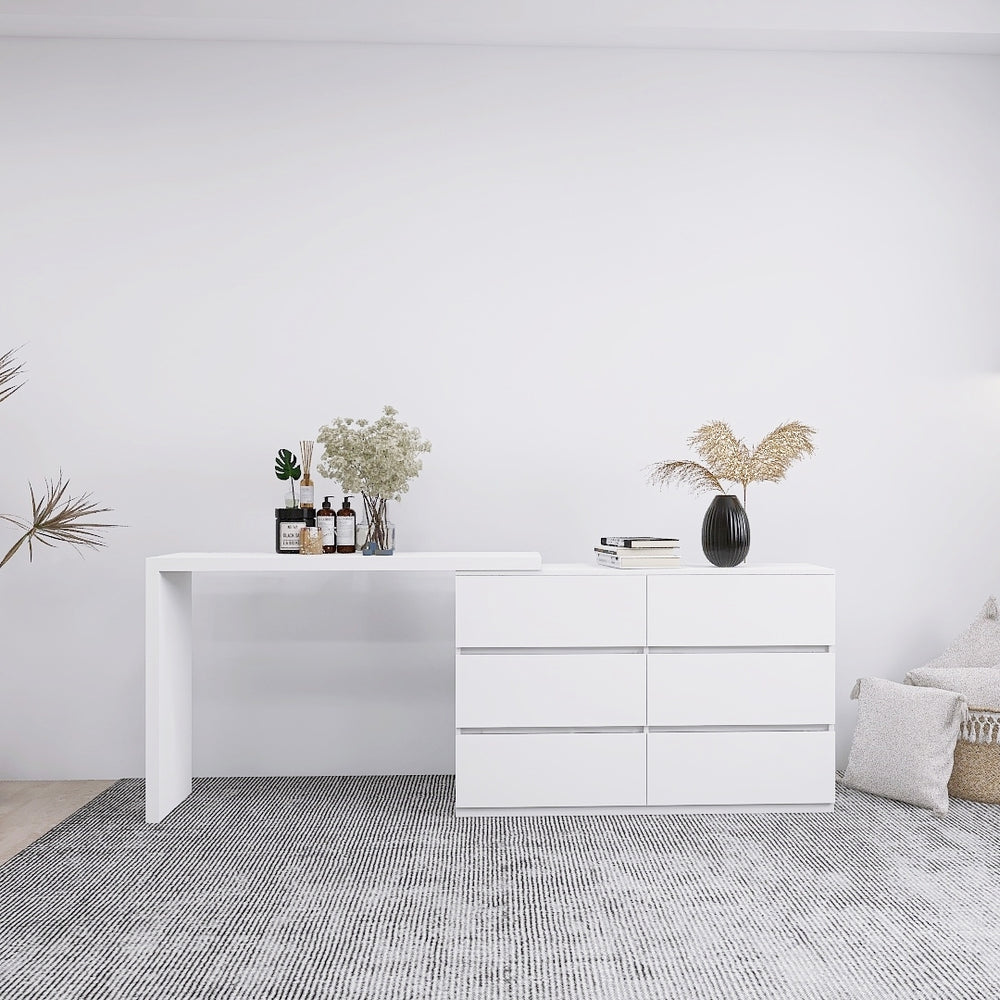 Chic White 6-Drawer Vanity Chest