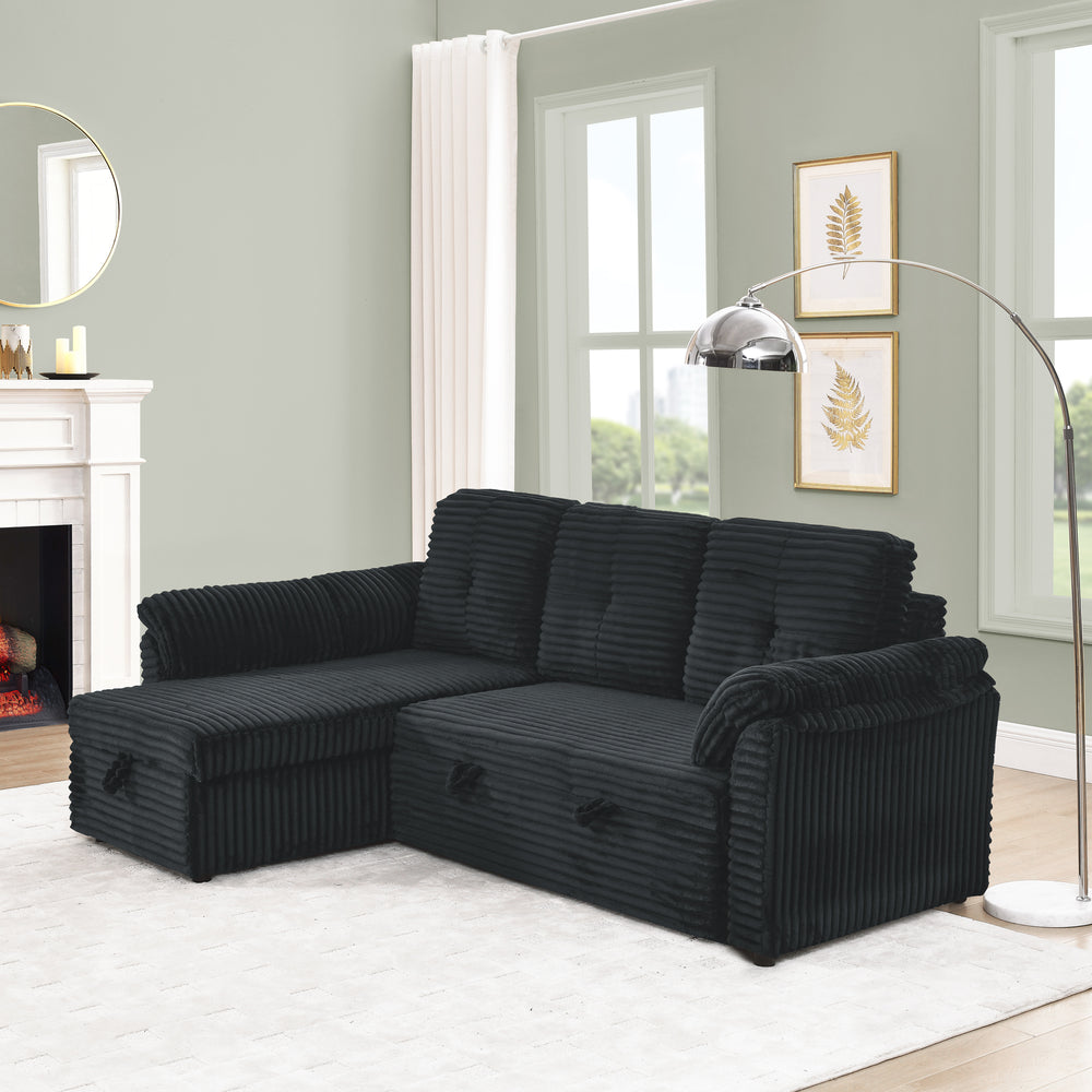 Chic Convertible Corduroy Sleeper Sofa with Storage Chaise