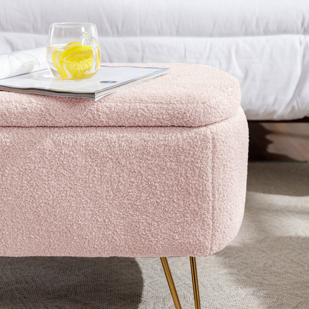 Chic Pink Storage Bench with Gold Legs