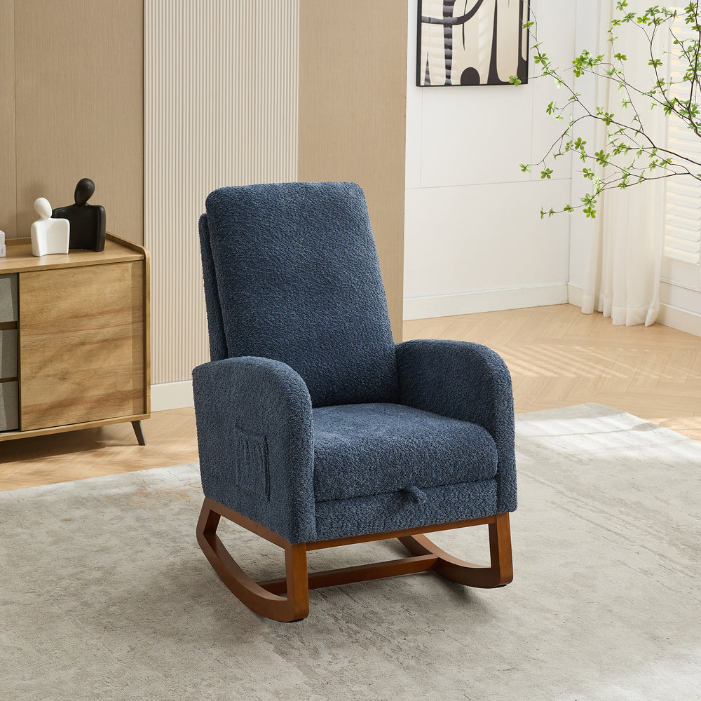 Navy Rocking Glider Chair with Footrest and Side Pocket