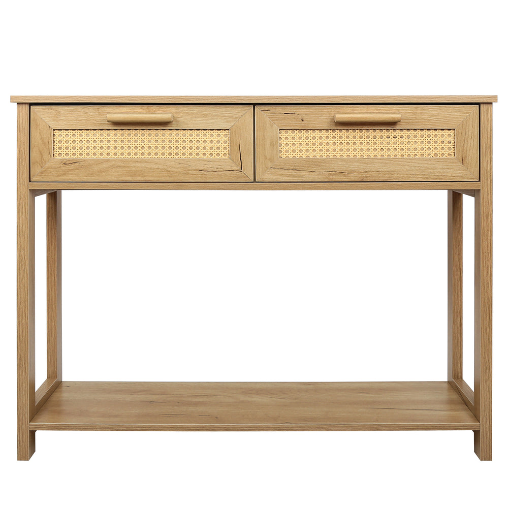 Chic Rattan Console Table with Storage