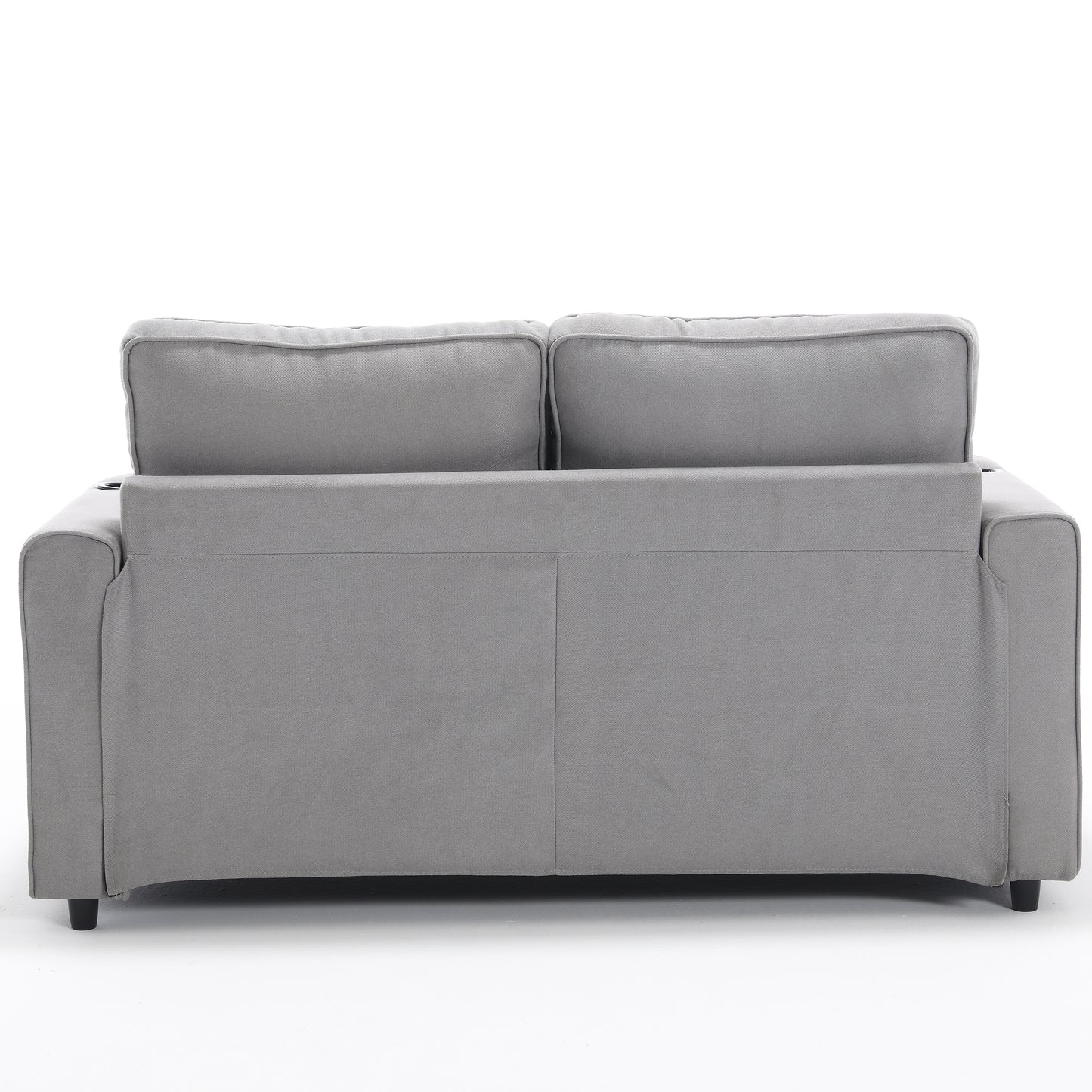 Cozy Convertible Futon Sofa Bed – Light Gray Loveseat with Side Pockets & Cup Holder