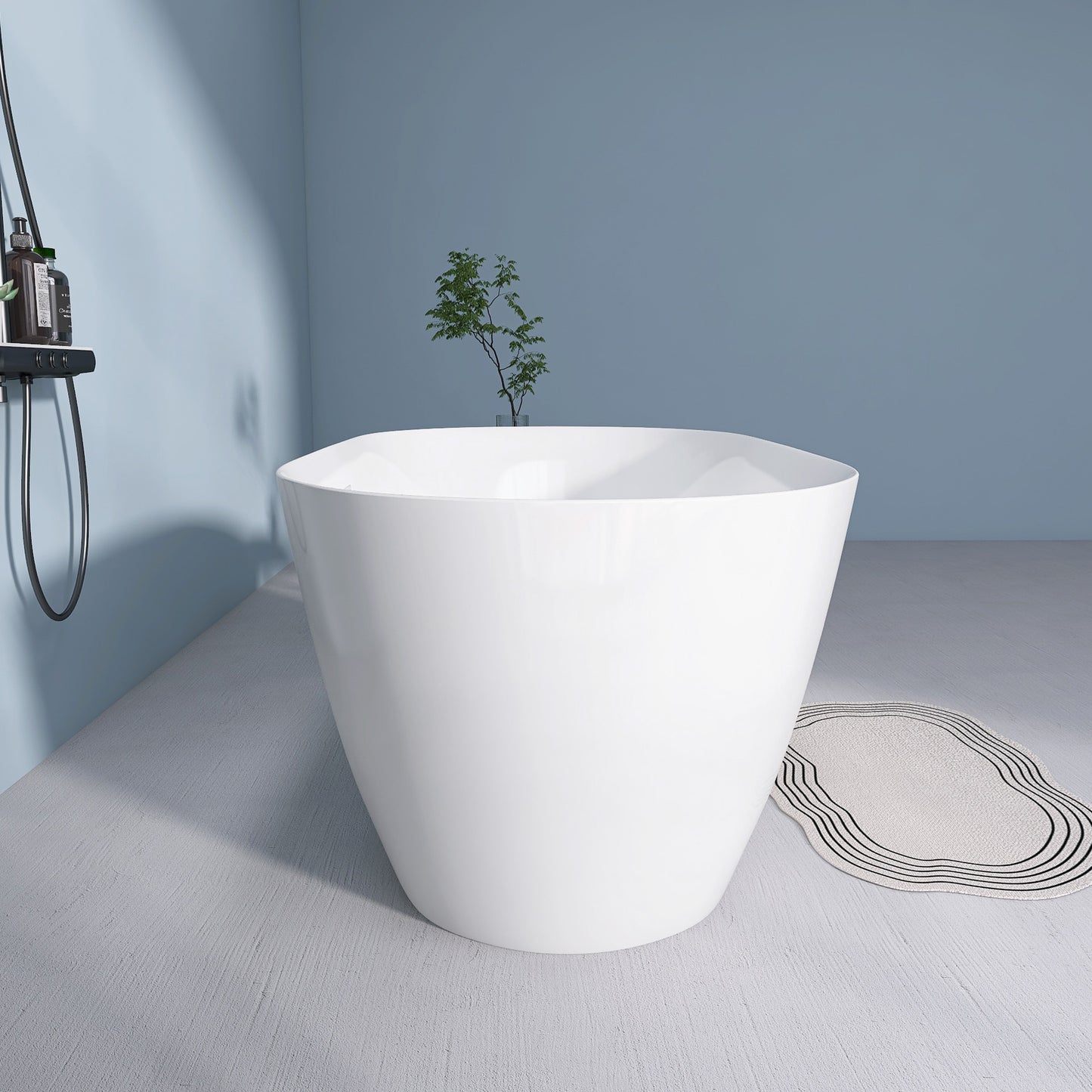 Sleek White Freestanding Soaking Tub with Pop-Up Drain