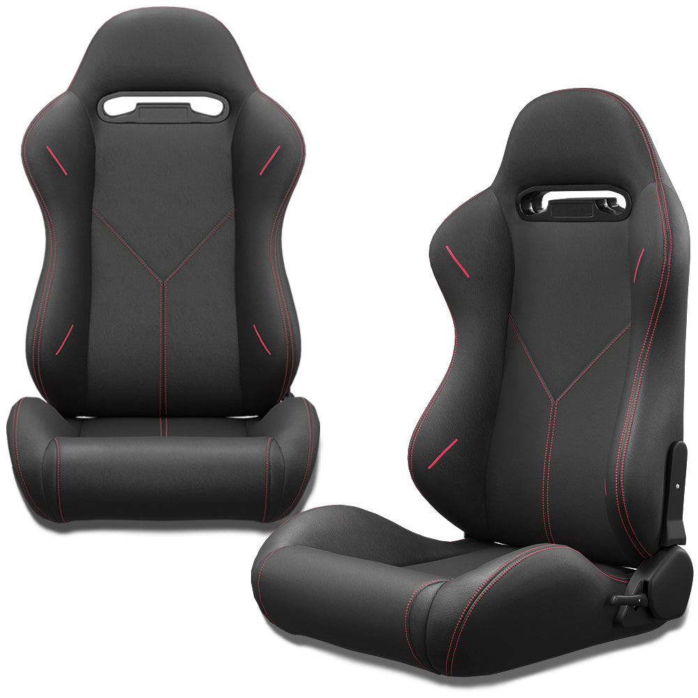 Racing Style Reclinable Bucket Seats with Red Stitching