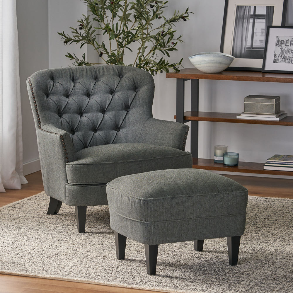 Chic Grey Armchair and Ottoman Set for Modern Comfort