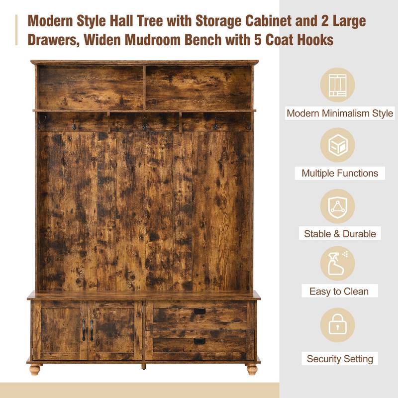 Rustic Charm Hall Tree with Storage and Hooks