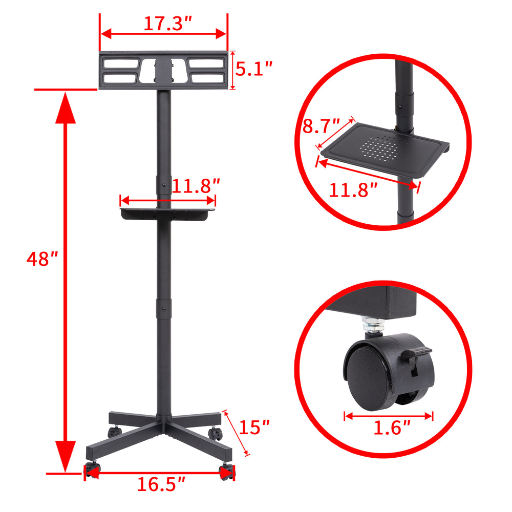 Rolling TV Stand with Adjustable Height & Tilt