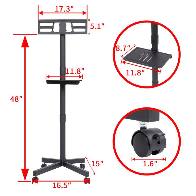Rolling TV Stand with Adjustable Height & Tilt