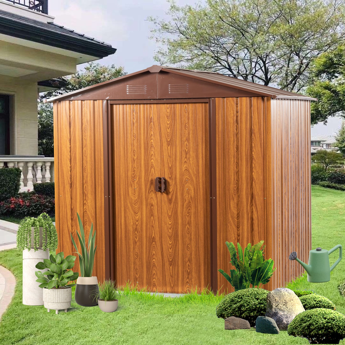 Woodgrain Charm Metal Shed