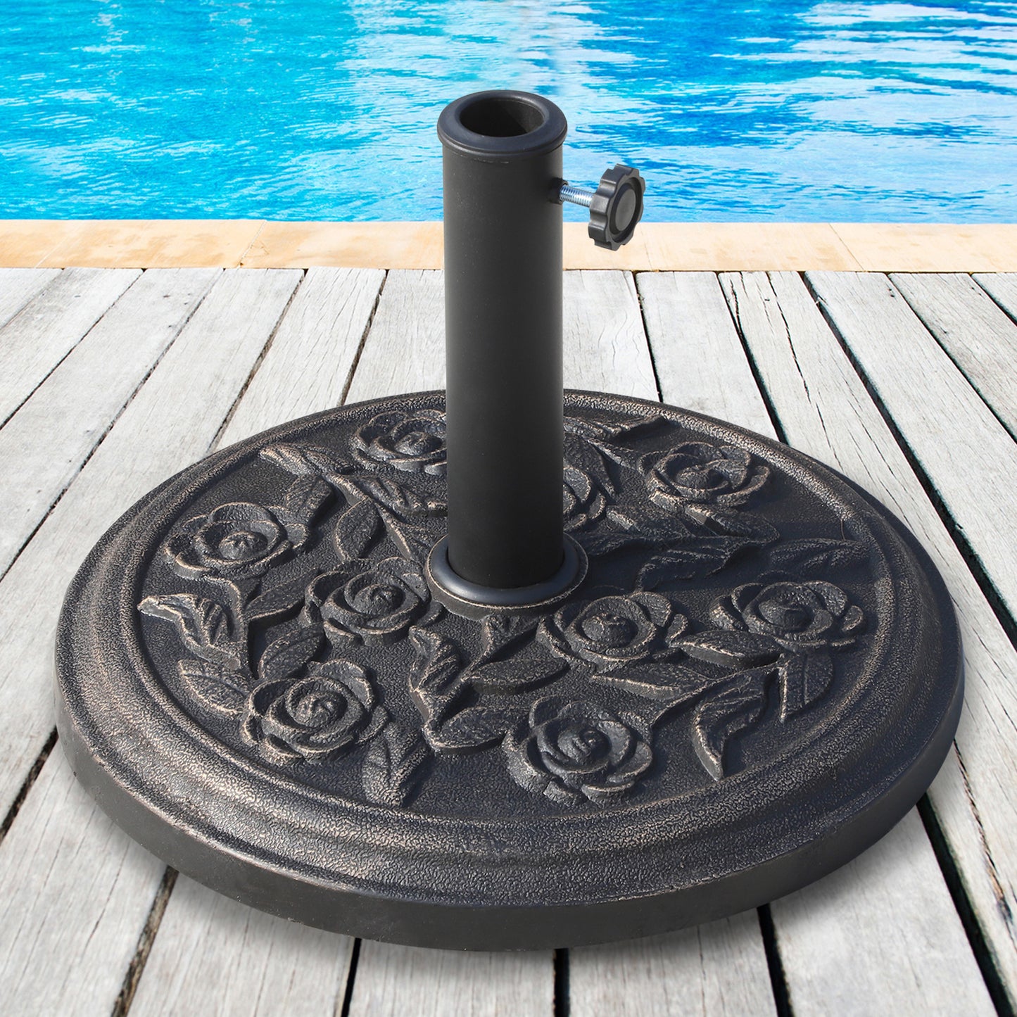 Charming Rose Umbrella Base - Stylish, Easy Setup Stand for Your Outdoor Space