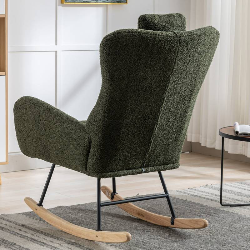 Cozy Rocking Chair with Pocket - Soft Teddy Fabric Glider in Dark Green