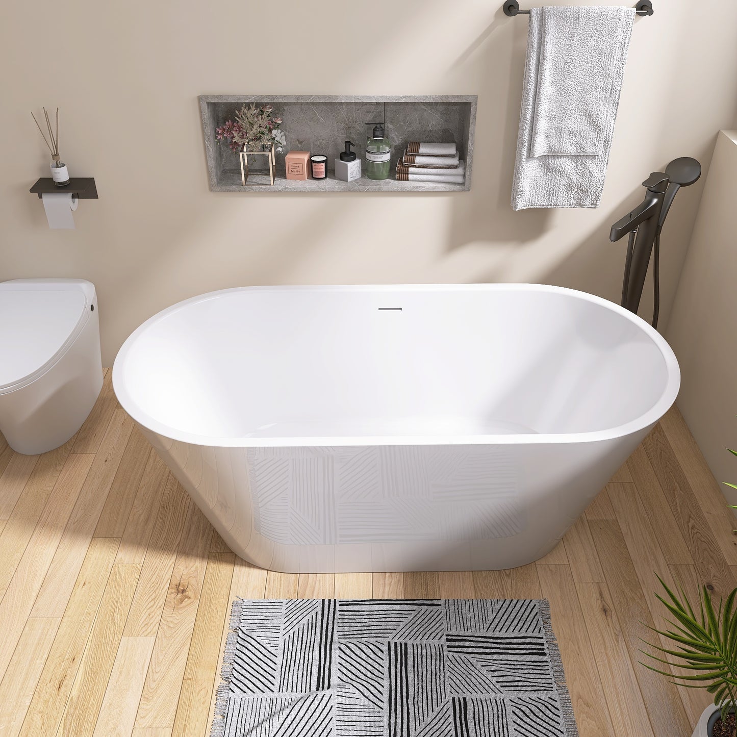 Classic Oval Freestanding Soaking Tub - Luxurious White Design