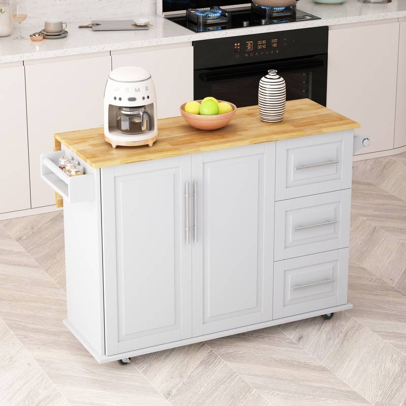 Chic Kitchen Island Cart with Storage & Spice Rack