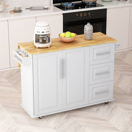 Chic Kitchen Island Cart with Storage & Spice Rack