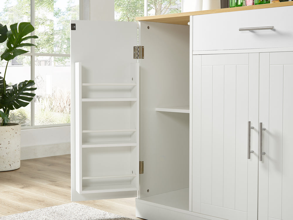 Spacious Kitchen Island with Trash Bin & Storage