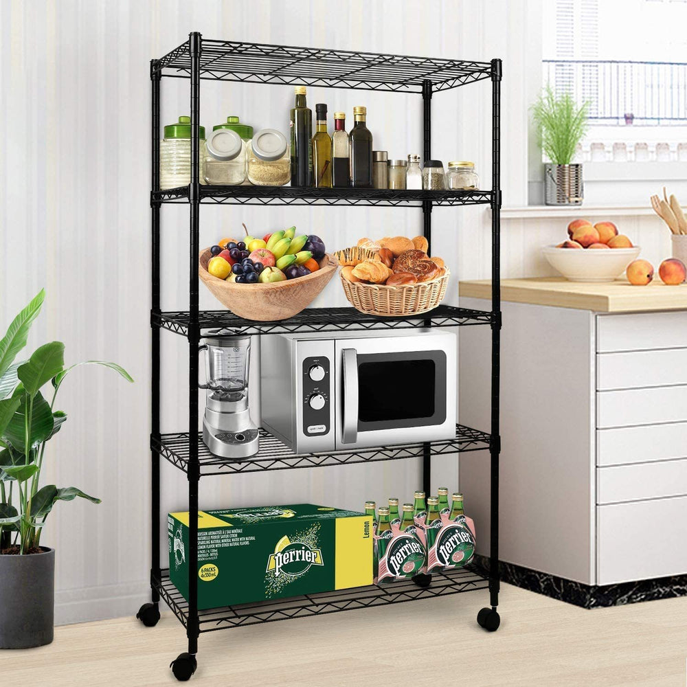 Sturdy 5-Tier Black Storage Shelf