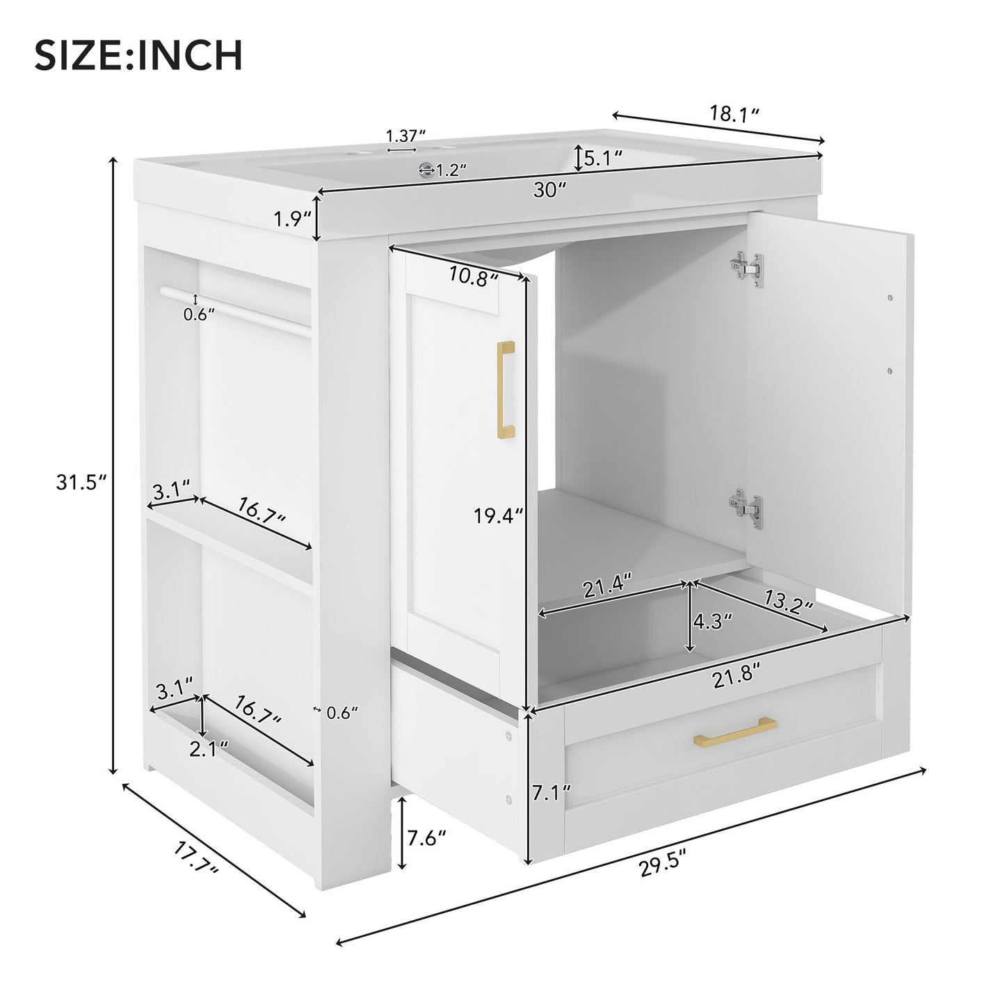 Sleek Modern Double-Shelf Bathroom Vanity with Sink