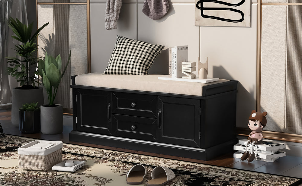 Stylish Storage Bench with Cushioned Top and Dual Drawers