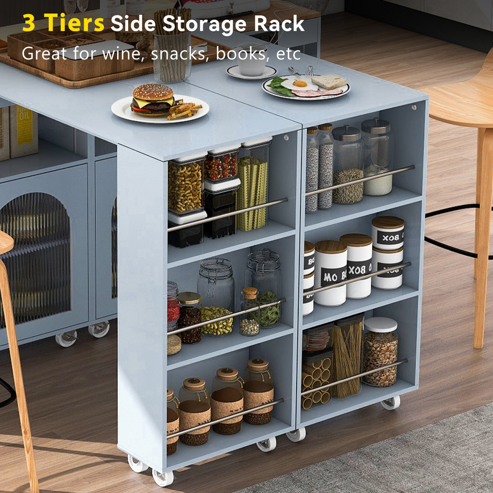 Versatile Rolling Kitchen Island with LED Lights and Storage