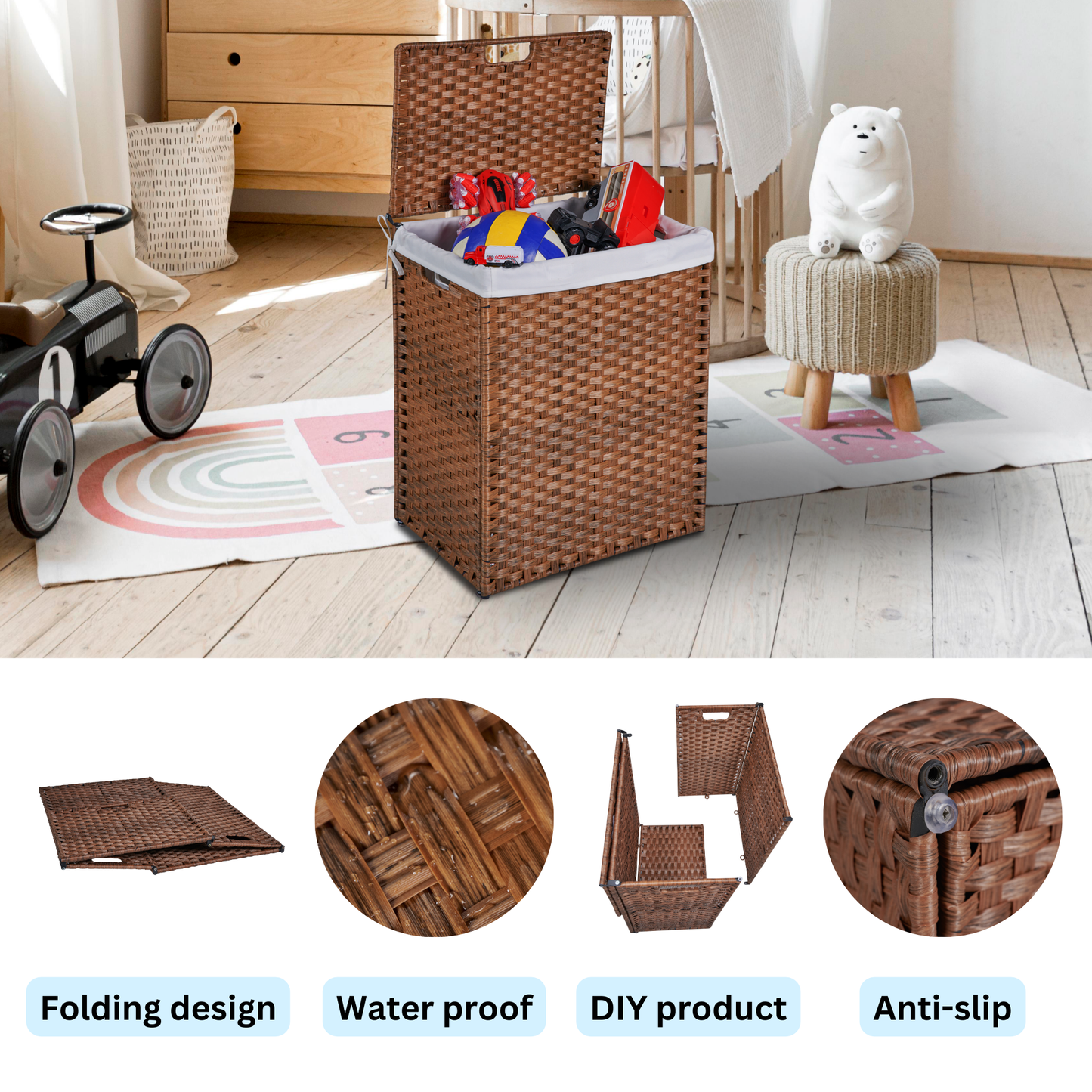 Stylish Lid Hamper with Removable Bags