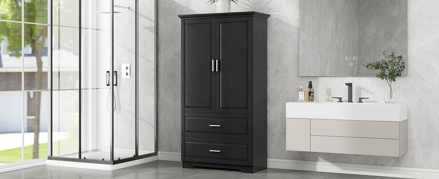 Sleek Black Bathroom Storage Cabinet with Adjustable Shelves