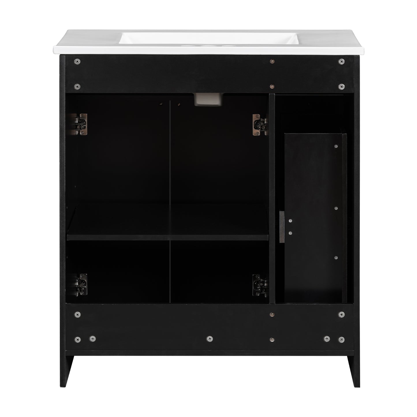 Sleek Black Vanity with Ceramic Sink & Ample Storage