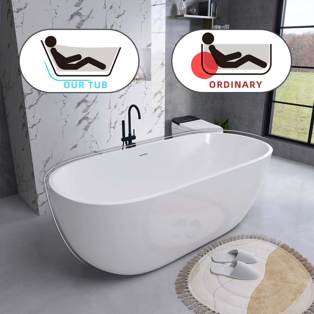 Luxurious Oval Soaking Tub - Elegant Freestanding Design with Chrome Drain