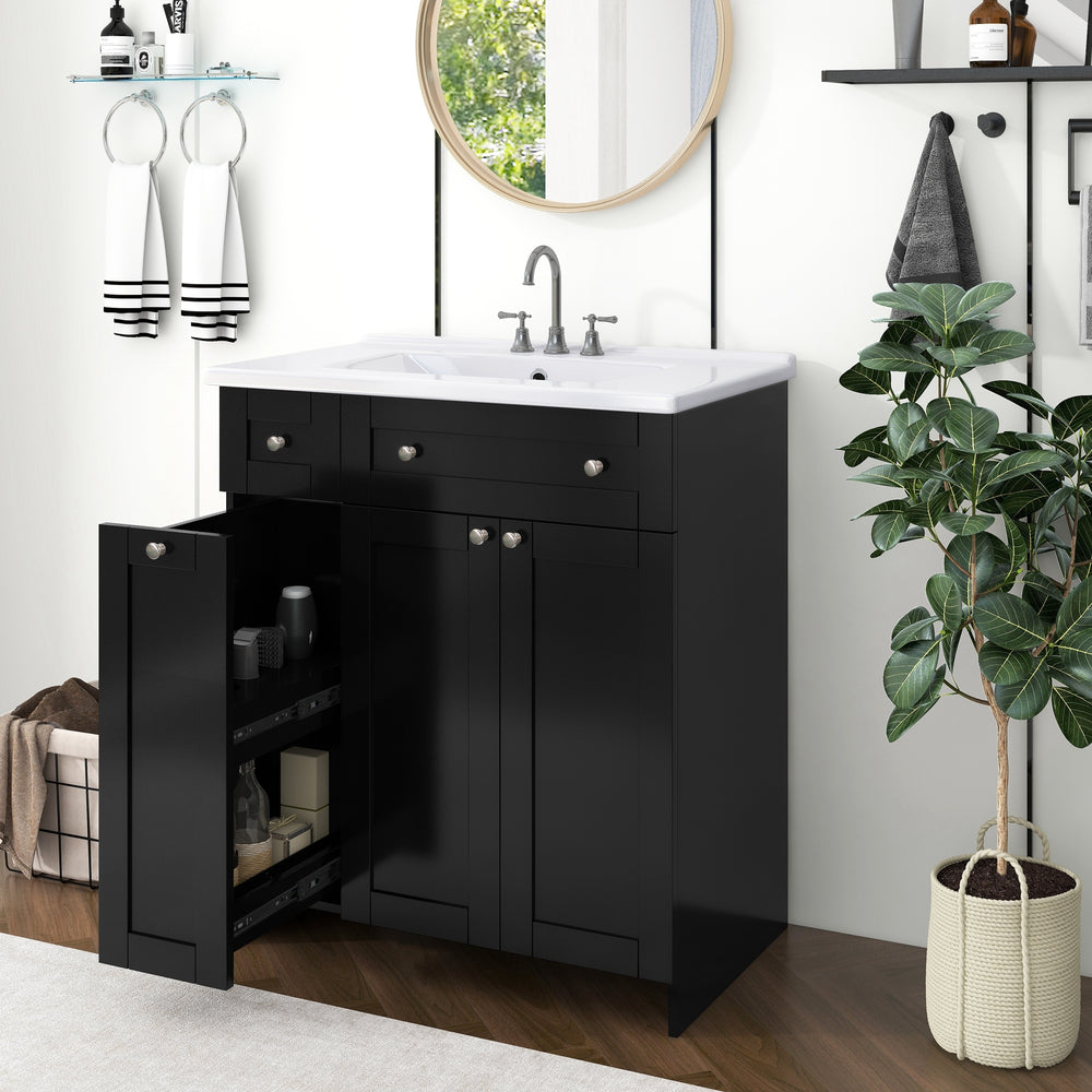 Sleek Black Vanity with Ceramic Sink & Ample Storage