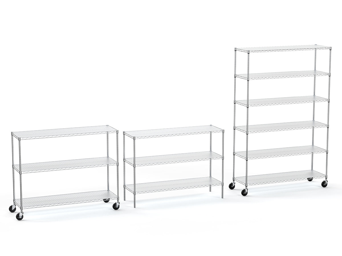 Rolling Chrome Storage Rack - Heavy Duty 6-Tier Wire Shelving