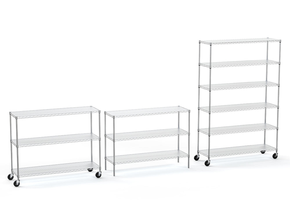 Rolling Chrome Storage Rack - Heavy Duty 6-Tier Wire Shelving