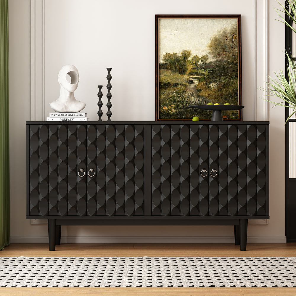 Sleek Black Sideboard with Stylish Curved Doors and Silver Handles