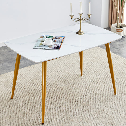 Chic White Marble Dining Table with Gold Legs