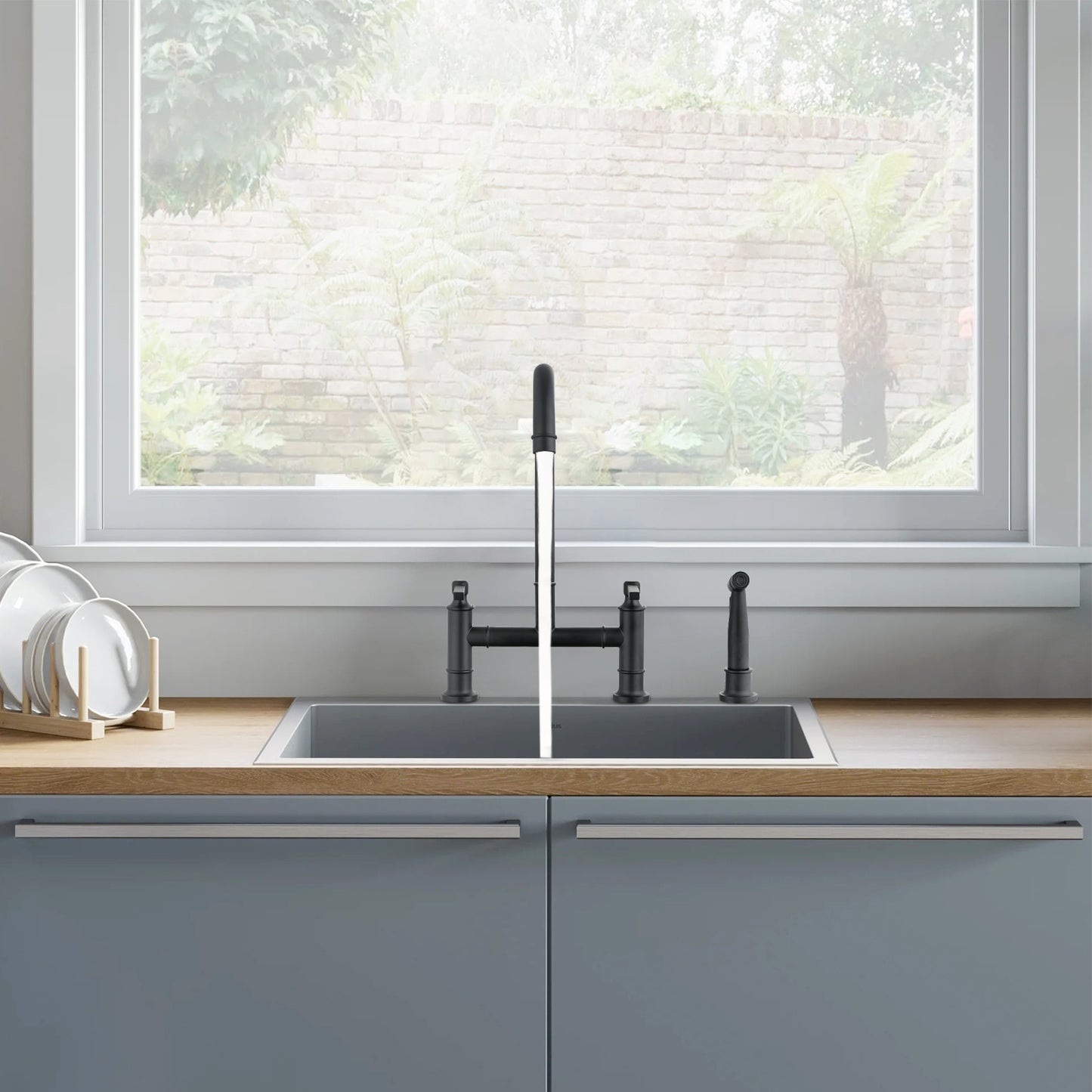 Versatile Bridge Kitchen Faucet with Side Spray