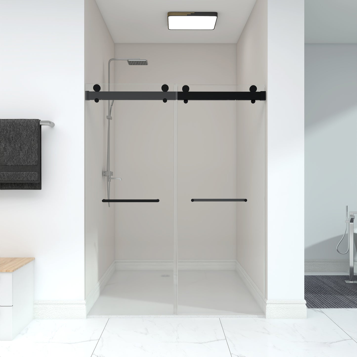 Sleek Black Frameless Sliding Shower Doors